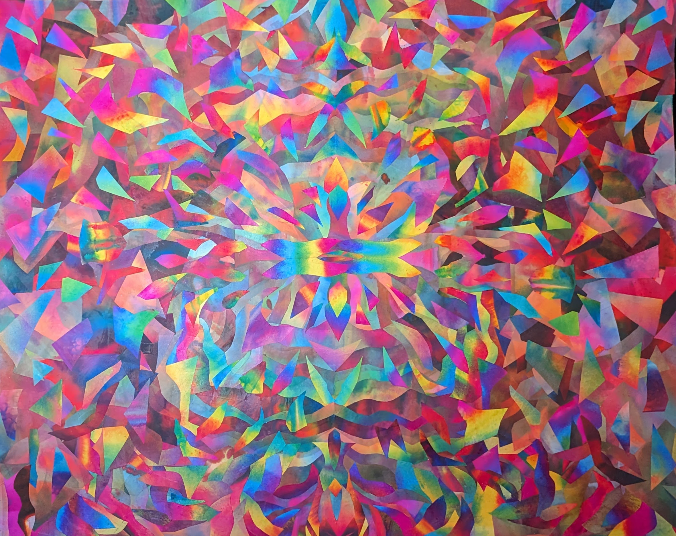 Prismatic Life painting by Haiiileen (2024), 32 × 40 in. collage with fractal rainbow compositions.