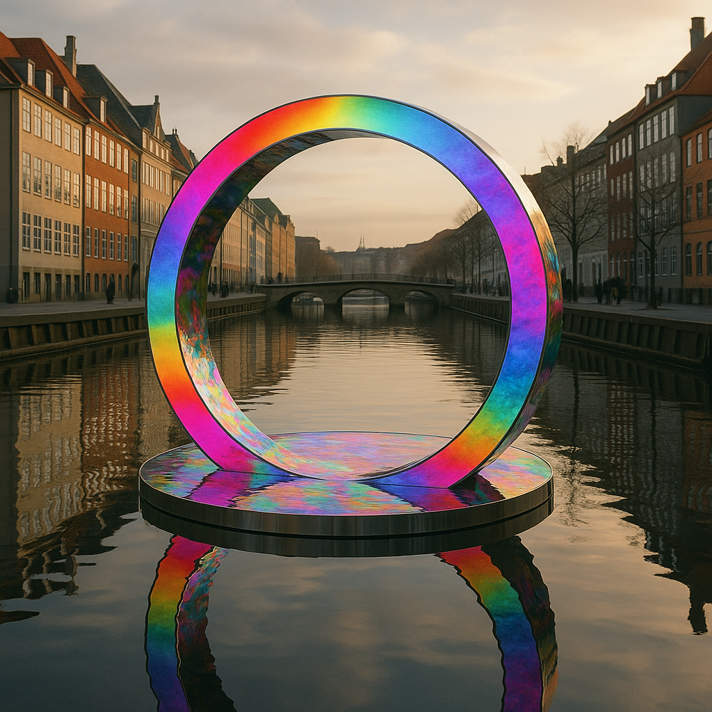 Solar Portals: Reflecting Frequencies proposal by Haiiileen, mirrored solar-powered light sculpture floating in Copenhagen canal.