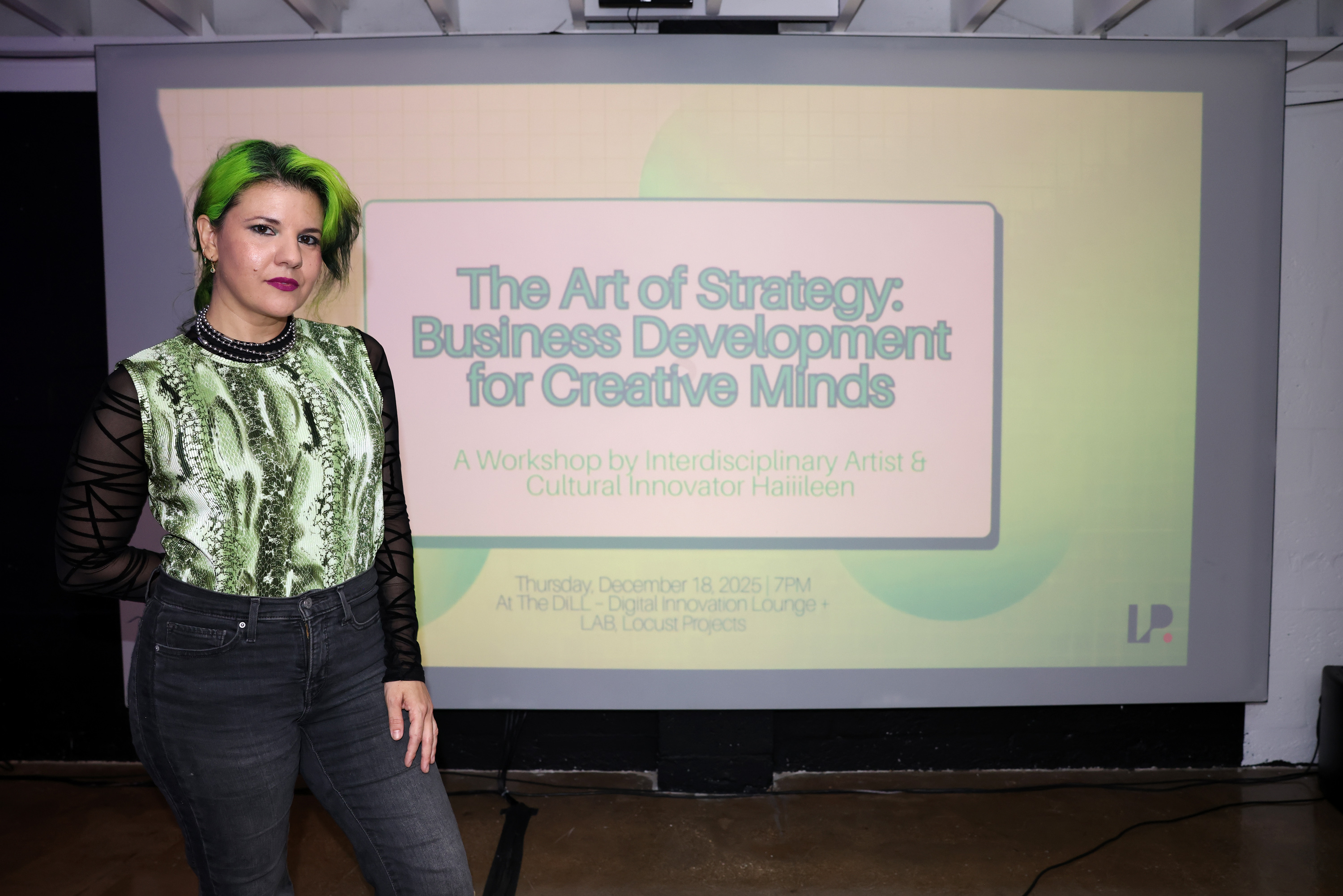 Haiiileen leading The Art of Strategy: Business Development for Creative Minds at Locust Projects’ Digital Innovation Lounge + LAB.